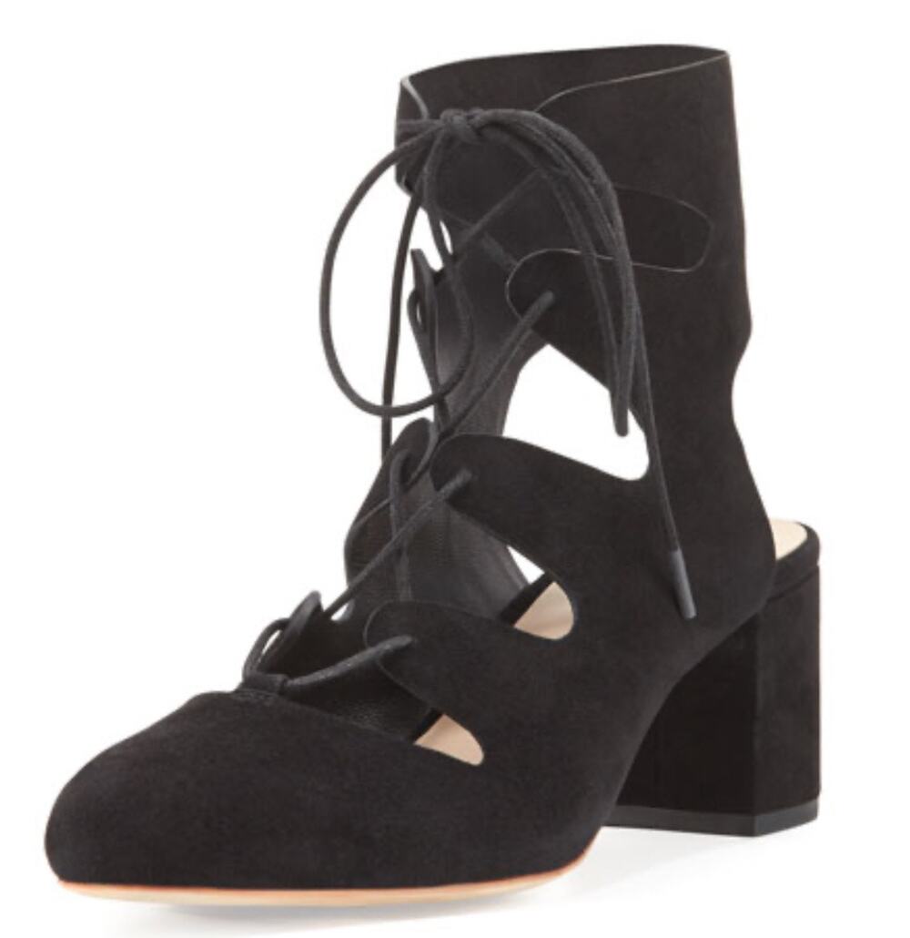 Loeffler Randall Black Suede Lexi Caged Block Heel Pumps Womens Size 9.5 Laceup